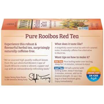 Twinings Pure Rooibos Red Herbal Tea Individually Wrapped Bags, 20 Count (Pack of 6), Sweet with Uplifting Aroma, Naturally Caffeine-Free, Enjoy Hot or Iced | Packaging May Vary
