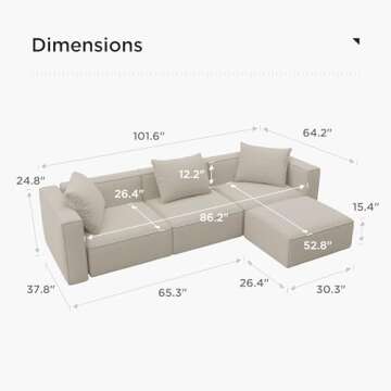 Acanva Luxury Modular Sectional Living Room Sofa Set - Modern L-Shape Couch with Ottoman