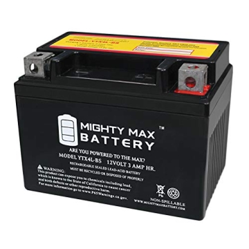 Mighty Max Battery, YTX4L-BS - 12 Volt 3 AH, 50 CCA, Rechargeable Maintenance Free SLA AGM Motorcycl...