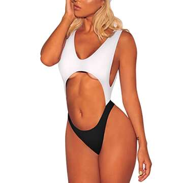 Viottiset Women's Cutout High Cut One Piece Thong Swimsuit Bikini Monokini Bandage