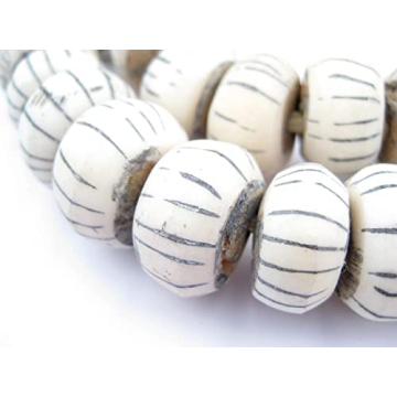 Handmade Carved White Bone Beads - Fair Trade African Artisanal Strand by The Bead Chest