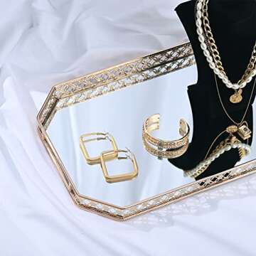 Gold Mirror Tray, Gold Vanity Tray, Perfume Tray for Dresser, Vanity Trays for Bathroom and Home Dec...