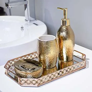 Gold Mirror Tray, Gold Vanity Tray, Perfume Tray for Dresser, Vanity Trays for Bathroom and Home Decor, 14 x 9 x 1.2 inches