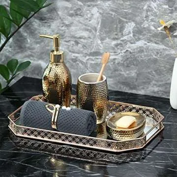 Gold Mirror Tray, Gold Vanity Tray, Perfume Tray for Dresser, Vanity Trays for Bathroom and Home Decor, 14 x 9 x 1.2 inches