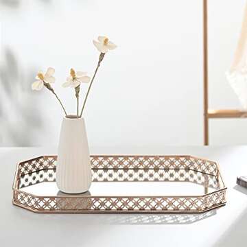 Gold Mirror Tray, Gold Vanity Tray, Perfume Tray for Dresser, Vanity Trays for Bathroom and Home Decor, 14 x 9 x 1.2 inches