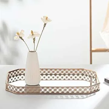 Gold Mirror Tray, Gold Vanity Tray, Perfume Tray for Dresser, Vanity Trays for Bathroom and Home Decor, 14 x 9 x 1.2 inches