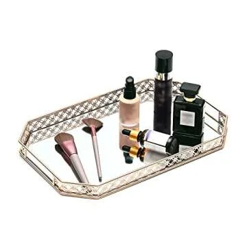 Gold Mirror Tray, Gold Vanity Tray, Perfume Tray for Dresser, Vanity Trays for Bathroom and Home Decor, 14 x 9 x 1.2 inches
