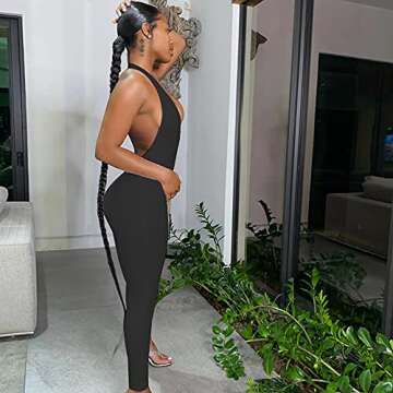 LuFeng Women's Sexy Bodycon Halter Deep V Neck Backless Party Long Jumpsuits Romper