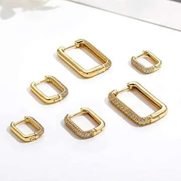 SLOONG 14K Copper Hoop Earring Set, 3Pcs Chunky Link Chain Zircon Hoop Earrings, Lightweight & Hypoallergenic Jewelry for Women and Teen Girls, Ideal Gift for Special Day