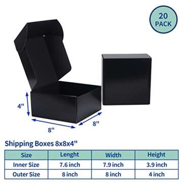 Rempry 8x8x4 Black Shipping Boxes for Small Business Pack of 20, Cardboard Corrugated Mailer Boxes G...