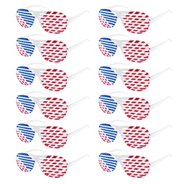 American Flag USA Patriotic Design Plastic Shutter Glasses Shades Sunglasses Eyewear for Party Props, Decoration (12 Pairs)