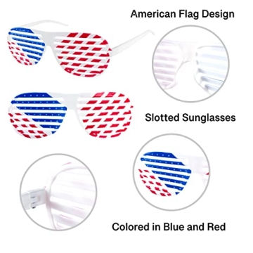 American Flag USA Patriotic Design Plastic Shutter Glasses Shades Sunglasses Eyewear for Party Props, Decoration (12 Pairs)