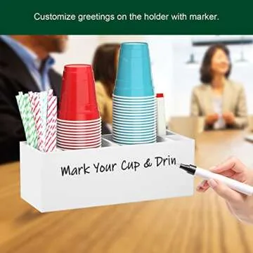 BOSSCASA Double Cup Holder with Marker Slot, Party Cup Dispenser Acrylic Cup Organizer Mark Your Cup and Drink Up Caddy Modern Bar Counter Decor, White