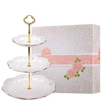 BonNoces 3-Tier Porcelain Cake Stand - Elegant Dessert Display for Any Occasion
