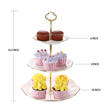 BonNoces 3-Tier Porcelain Cupcake Stand for Elegant Events