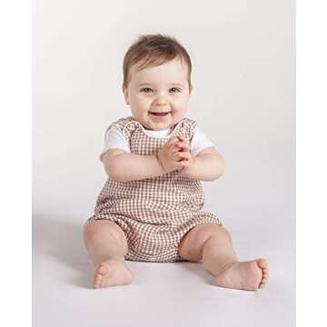 Lil cactus Baby Boys and Girls Brown Gingham Bubble Romper, 3-6 Months