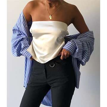 Women 's Sexy Strapless Tube Top Sleeveless Solid Color Bandage Crop Tank Tops Off Shoulder Cami (Sa...