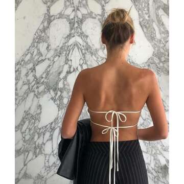 Women 's Sexy Strapless Tube Top Sleeveless Solid Color Bandage Crop Tank Tops Off Shoulder Cami (Satin Tank Top-White, Small)