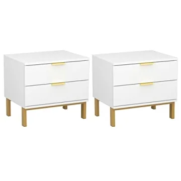 ECACAD Set of 2 Nightstands with Elegant Gold Legs and Ample Storage