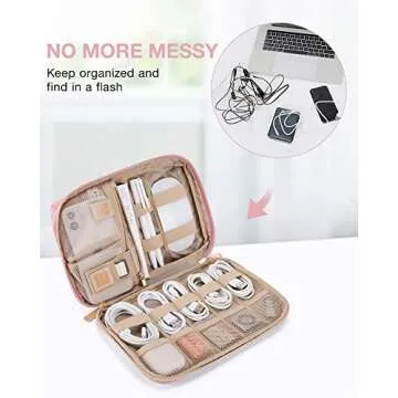 BAGSMART Electronics Organizer Travel Case, Small Travel Cord Organizer Bag for Travel Essentials, Travel Tech Organizer as Travel Accessories for Men Women, Cable Organizer for Phone, SD Card, Pink