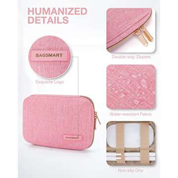 BAGSMART Electronics Organizer Travel Case, Small Travel Cord Organizer Bag for Travel Essentials, Travel Tech Organizer as Travel Accessories for Men Women, Cable Organizer for Phone, SD Card, Pink