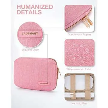 BAGSMART Electronics Organizer Travel Case, Small Travel Cord Organizer Bag for Travel Essentials, Travel Tech Organizer as Travel Accessories for Men Women, Cable Organizer for Phone, SD Card, Pink