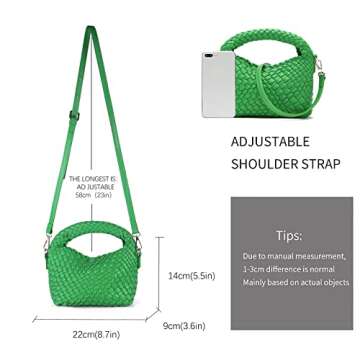 Women Woven Leather Handbag,Manmade Small Lightweight Shoulder Crossbody Bag,Fashion Top Handle Tote Clutch(GREEN)