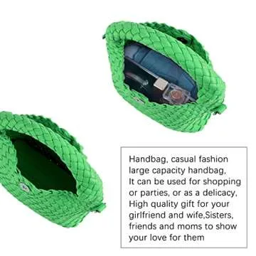 Women Woven Leather Handbag,Manmade Small Lightweight Shoulder Crossbody Bag,Fashion Top Handle Tote Clutch(GREEN)