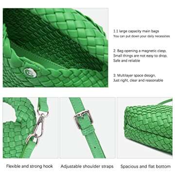 Women Woven Leather Handbag,Manmade Small Lightweight Shoulder Crossbody Bag,Fashion Top Handle Tote Clutch(GREEN)