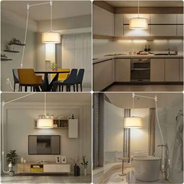 Plug in Pendant Light, 15FT White Cord Hanging Lights with Plug in Cord, Hanging Light with On/Off Switch, Double Linen Shade Fabric Design, Pendant Llight Fixture for Bedroom Living Room Restaurant
