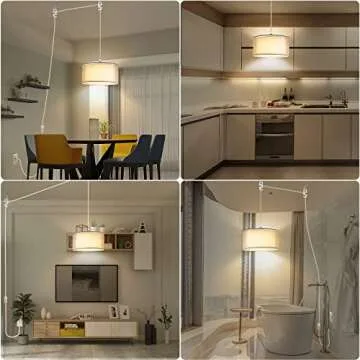Plug in Pendant Light, 15FT White Cord Hanging Lights with Plug in Cord, Hanging Light with On/Off Switch, Double Linen Shade Fabric Design, Pendant Llight Fixture for Bedroom Living Room Restaurant