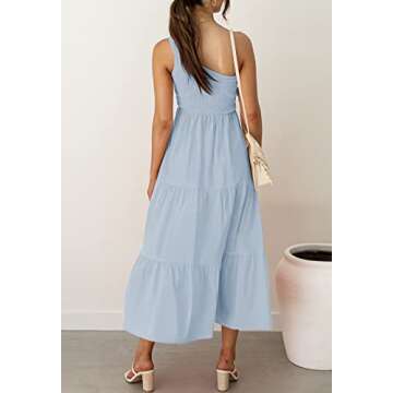 ZCSIA Women's 2024 Summer Boho One Shoulder Sleeveless Solid Color Ruffle Beach Party Tiered Midi Dress