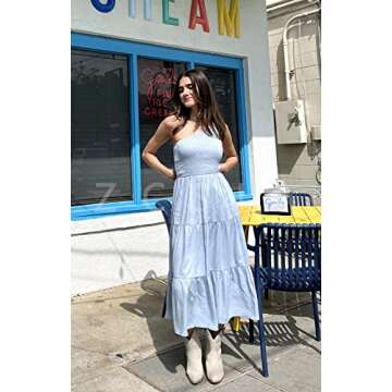 ZCSIA Women's 2024 Summer Boho One Shoulder Sleeveless Solid Color Ruffle Beach Party Tiered Midi Dress