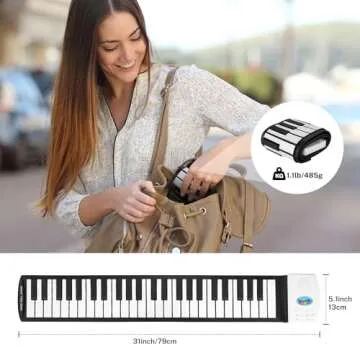 POGOLAB 49 Key Roll Up Keyboard Piano, Portable Digital Electric Foldable Piano Keyboard, Rechargeable, 47 Tones, 14 Educational Demo Songs, for Beginners Gift (Black & White Key)