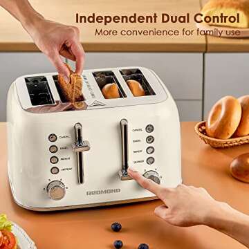 REDMOND Retro 4 Slice Toaster with Extra Wide Slots