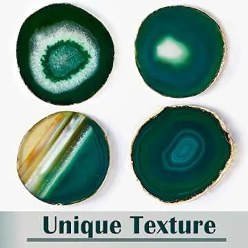 Green Agate Coasters Set of 4,Natural Geode Coasters Agate Slices Gold Rim 4-3.5",Gem Coasters for Drink,Decorative Geodestone Coasters for Home Decor, Coasters for Coffee Table
