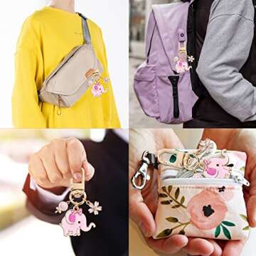 BUYWUMORE 12 Sets Baby Shower Pink Elephant Keychains It's a Girl Return Favor for Guests with Flower Sweets White Organza Bags and Thank You Tags Elephant Theme Party for Kids Party Supplies (Girl)