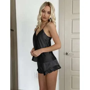 Luxurious Ekouaer Satin Pajama Set Silk Pjs for Women with Ruffles