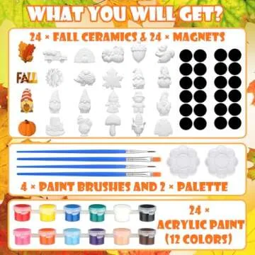 Simgoing 24 Sets Fall Ceramic Painting Kit for Adults Thanksgiving Unpainted Paint Your Own Figurines DIY Ready to Paint Ceramics Painting Crafts Arts and Crafts Set with Soft Magnetic Strips