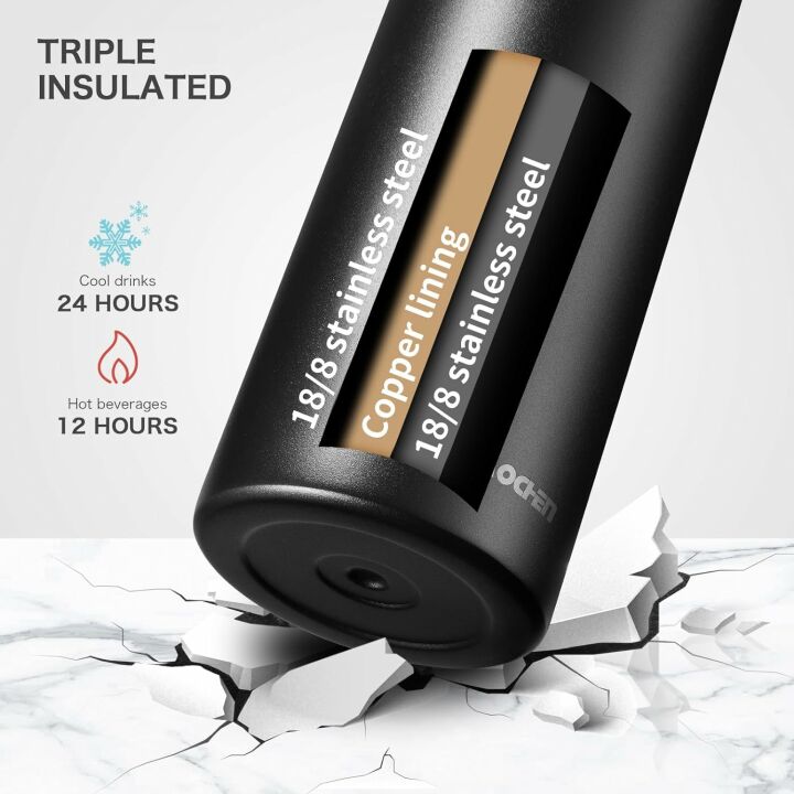 Insulated 32 oz Water Bottle with Strap & 2 Lids