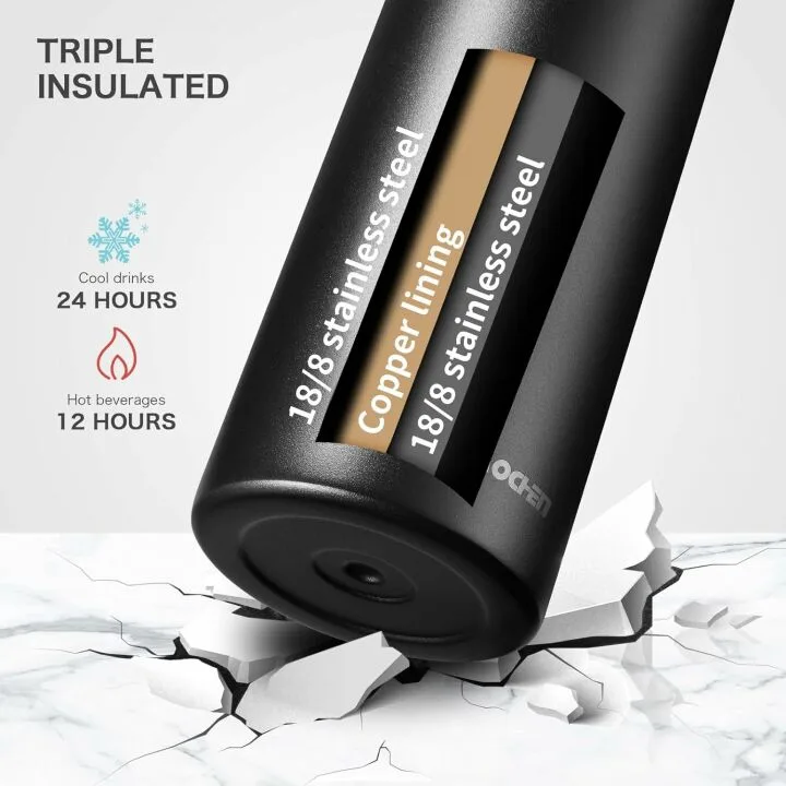 Insulated 32 oz Water Bottle with Strap & 2 Lids