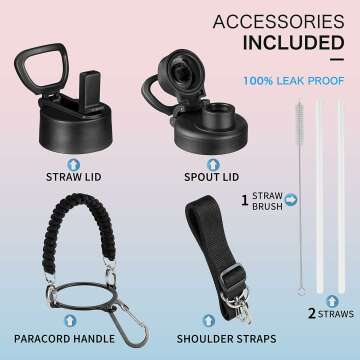 Insulated 32 oz Water Bottle with Strap & 2 Lids