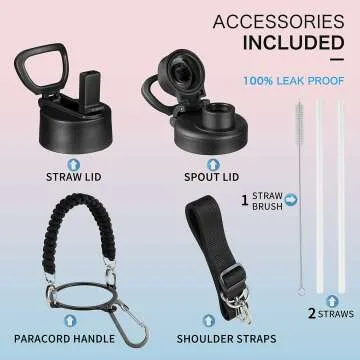 Insulated 32 oz Water Bottle with Strap & 2 Lids