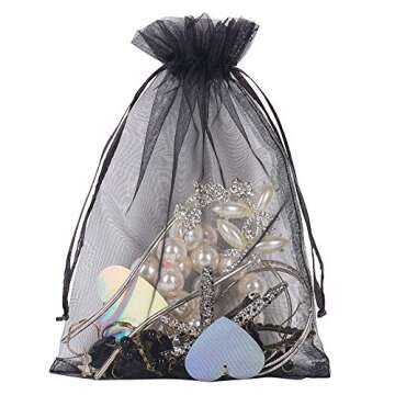 YQL Black Organza Bags,100PCS 5x7 Inch Gift Favor Bags Mesh Fruit Protection Bags Jewelry Pouches Sachet Bags Wedding Party