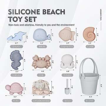 MarcZero 11Pcs Silicone Beach Toys,Modern Baby Beach Toys,Travel Friendly Beach Set,Silicone Bucket,...