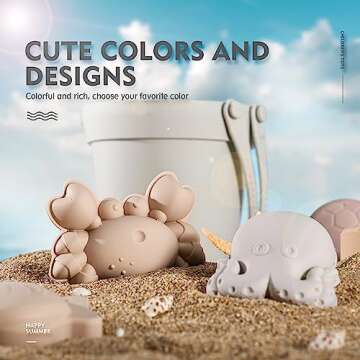 MarcZero 11Pcs Silicone Beach Toys,Modern Baby Beach Toys,Travel Friendly Beach Set,Silicone Bucket, Shovel, 8 Sand Molds, Beach Bag,Silicone Sand Toys for Toddlers, Kids (Gray)