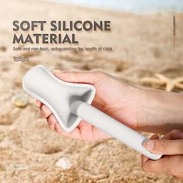 MarcZero 11Pcs Silicone Beach Toys,Modern Baby Beach Toys,Travel Friendly Beach Set,Silicone Bucket, Shovel, 8 Sand Molds, Beach Bag,Silicone Sand Toys for Toddlers, Kids (Gray)