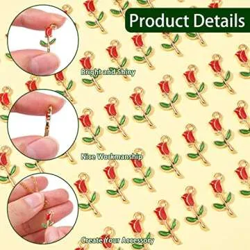KitBeads 100pcs Enamel Red Rose Charms Mini Floral Valentine Romantic Flower Charm for Jewelry Making Bracelets Bulk