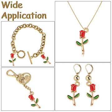 KitBeads 100pcs Enamel Red Rose Charms Mini Floral Valentine Romantic Flower Charm for Jewelry Making Bracelets Bulk