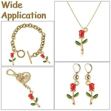 KitBeads 100pcs Enamel Red Rose Charms Mini Floral Valentine Romantic Flower Charm for Jewelry Making Bracelets Bulk